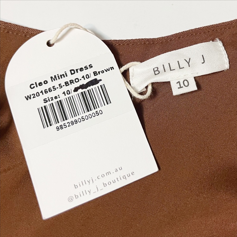 Billy J NWT Cleo Mini Dress 6 Brown One Shoulder Cutout Linen Blend Minimalist - Picture 9 of 13